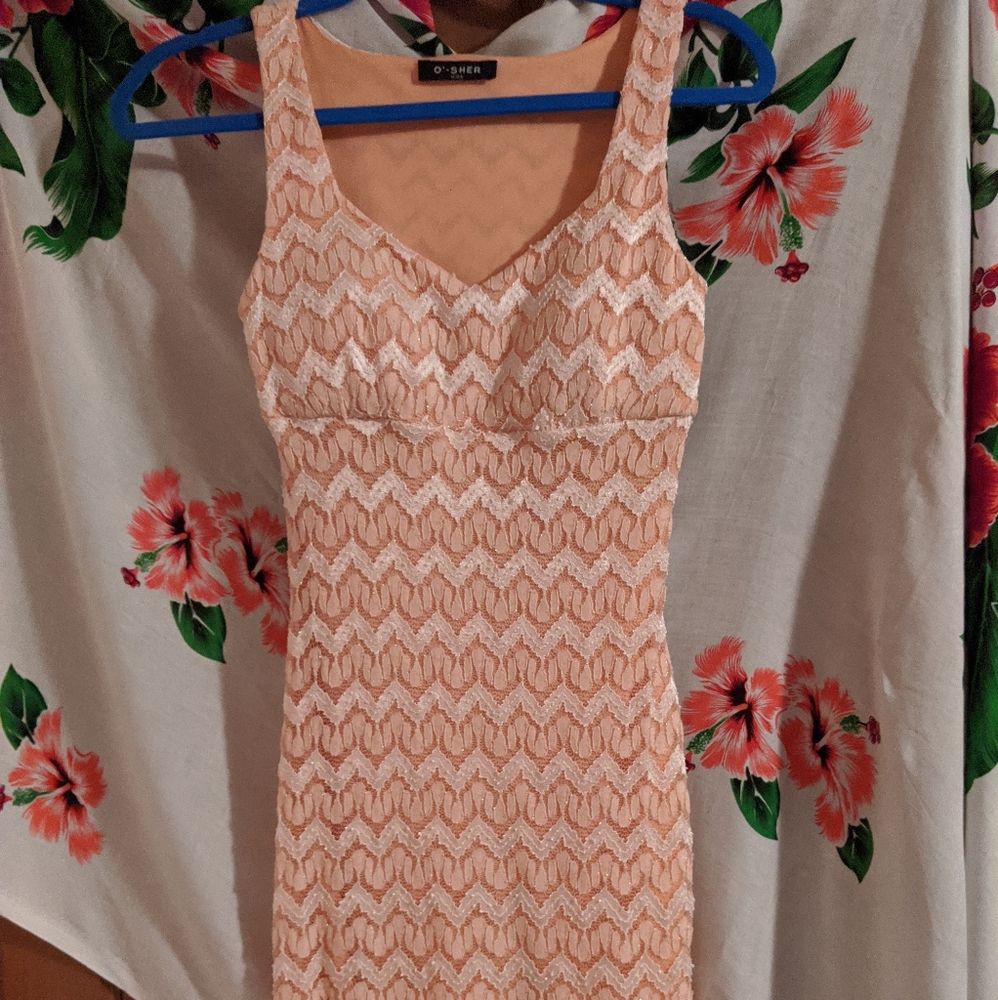 Orange Chevron Knee Length Sparkly Party Dress M